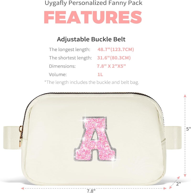 Uygafly Graduation Gifts for Girls Teens Kids Daughter Sister Her - Birthday Gifts for 3 4 5 6 7 8 9 10 11 12 13 Year Old Girls,Fanny Pack Crossbody Bag Belt Bag Cute Trendy Stuff | Cream,Initial A - Image 5